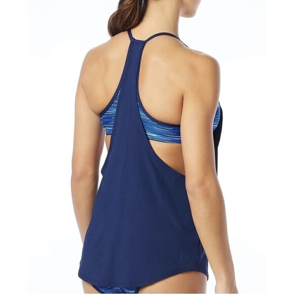 TYR Navy/Blue Cyprus Shea 2-In-1 Tank Swim Top Swimwear Women's Large - Picture 3 of 9